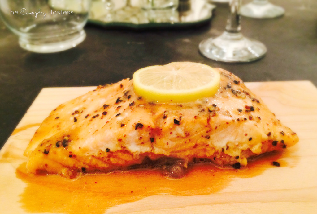 Cedar Plank Salmon with a Brown Sugar and Dijon Mustard Glaze The